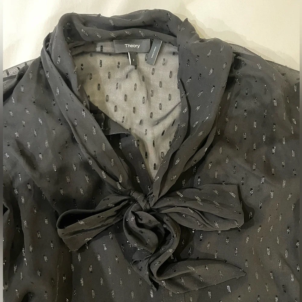 Theory black chiffon dress size 2 with embellishment - Picture 3 of 4